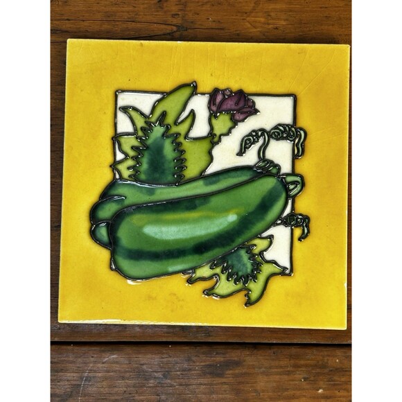 Vintage Ceramic Tile Trivet Wall Decor Cucumber? Green Pepper? Zucchini? - Picture 1 of 5